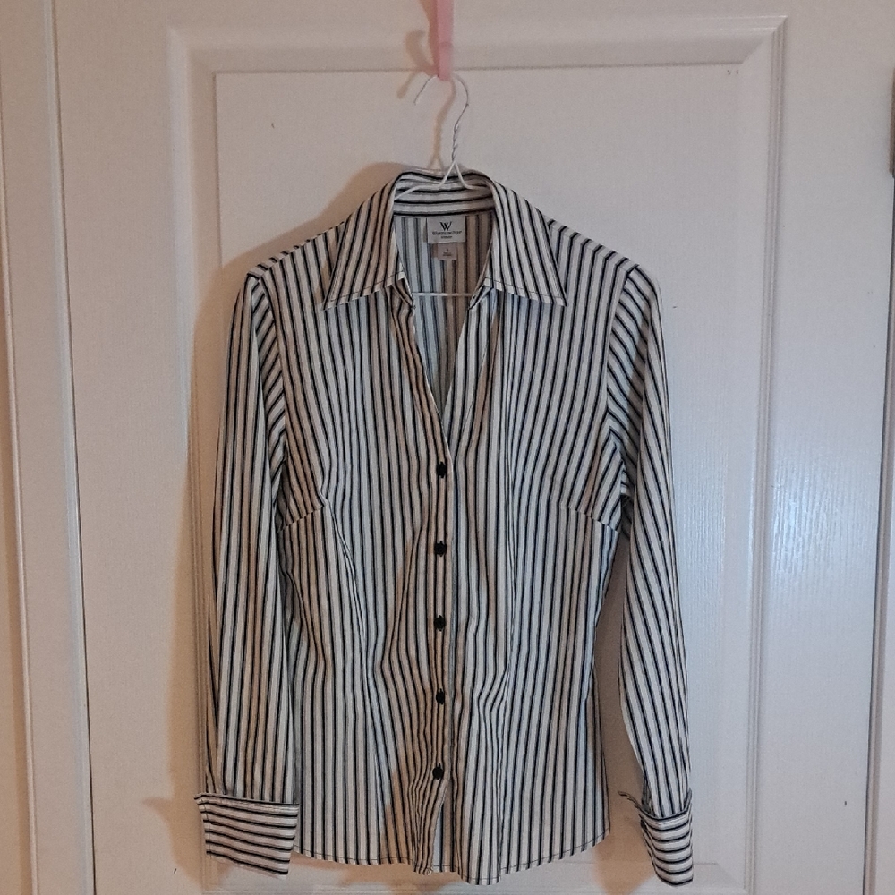 Worthington Stretch, Black and White Striped Shirt